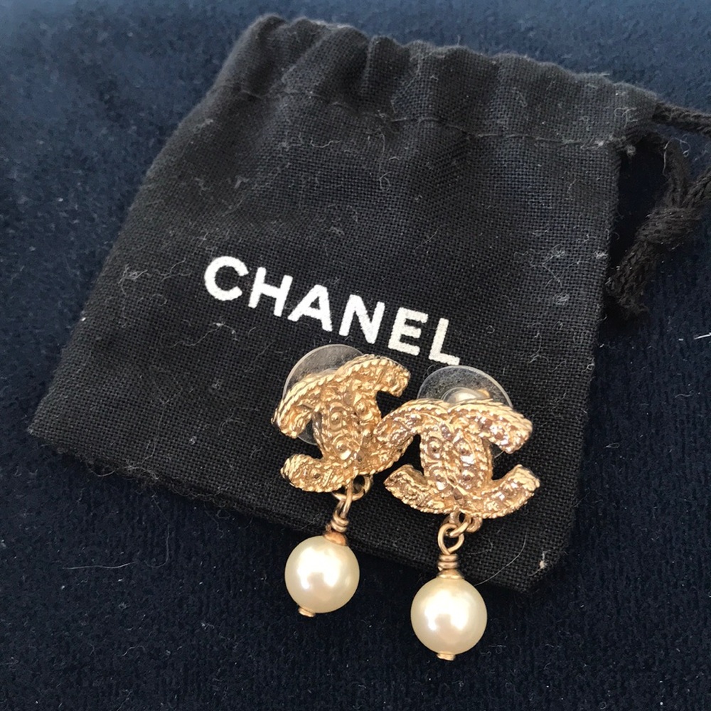 Chanel Pearl Drop Earrings with Gold Plating